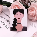 Elegant jewelry display card with female illustration and earrings next to pink roses - Goddess No. 3 / 6x8cm
