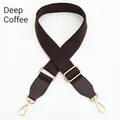 Detail of dark coffee canvas shoulder strap with gold metal hooks and leather joints - Dark Coffee Strap-Coffee Leather / Light Gold Buckle
