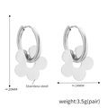 Minimalist silver stainless steel hoop earrings with flat five-petal flower pendants - Flower Pendant Earrings / Silver