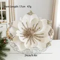 Artificial white Christmas magnolia flower with silver glitter details and 17cm long stem - White