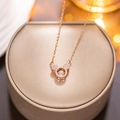 Elegant rose gold Mickey necklace with sparkling moving zircon on a round jewelry box - 8933 Rose Gold Lively Mickey Mouse