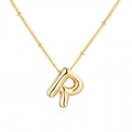 Gold balloon style letter R pendant with elegant bead chain on a white background - Gold Letter R
