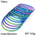 Set of 12 multi-color 3mm stackable rainbow titanium steel bangles 68mm diameter - 12Pcs Set-Rainbow Gradient (KB183923-LO)