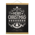Christmas wooden scroll wall art with reindeer and Merry Christmas print on black canvas - Luminous Holiday Wishes Deer Head Style (GHTS240805)