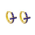 Minimalist gold S925 silver hoop earrings with blue gemstone cross pendants for women - Gold Blue Cross Style (3219) - Pair / Gold Blue (#29)