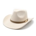 Classic cream wool felt western cowboy hat with brown leather band and gold buckle - M(56-58cm) / Beige