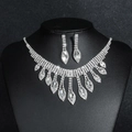 Luxury silver-tone bridal jewelry set with sparkling crystals for weddings - Marquise Rhinestone Style (DTN14027249S)