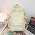 Cream bubble textured backpack with rabbit charm and Xiao Xiao brand label - No Pendant / Yellow