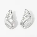Sleek silver stainless steel conch shell earrings with a high-polish spiral design - Silver