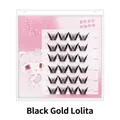Self-adhesive black gold lolita eyelashes set with 6 pairs of natural DIY lash extensions - Glue-free Black Gold Lolita