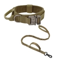 Tactical dog collar and bungee leash set in coyote brown with heavy-duty metal buckle - Khaki Collar & Leash 2-Piece Set