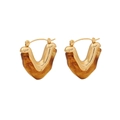 Elegant geometric V-shaped earrings in gold finish with amber resin inlay texture - Brown