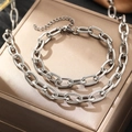Ensemble collier et bracelet en acier inoxydable argenté avec maillons ovales polis - Ensemble Collier Bracelet Argent (C7024)