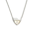 Polished silver heart pendant necklace with engraved letter G on fine chain link - Letter G Heart Style (S143S-001-G)