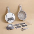 Gray multifunctional vegetable chopper set with wheat straw basket and diverse blades - Stainless Steel Style / Stainless Steel Grey