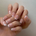 Pink and white French press-on nails with bow and leopard print in ballet shape - XA-80-75 (Simple White French Short Square)