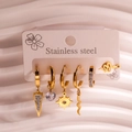 Detailed close-up of a 5-piece gold stainless steel earring set with zircon accents - 5Pcs Set-Sunburst Snake