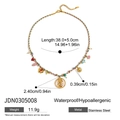 Waterproof stainless steel multi-charm necklace with heart and sun pendants on woven cord - Rose Round Heart Style(JDN0305008)