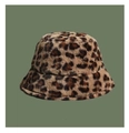 Winter plush bucket hat with brown leopard print and cute bear ears for warmth - Leopard Print Rabbit Fur Style Bucket Hat
