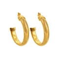 Macro detail of golden C-shaped hoop earrings with unique snakeskin chain texture finish - Gold Color Smooth Snake Bone Earrings (CK1212)