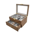 Boîte à montres double couche en bois de noyer avec couvercle en verre et loquet - Boîte À Montres 20 Emplacements En Noyer Noir/Intérieur Gris