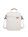 Primer plano del maletín para portátil en tela Oxford beige con asas de cuero marrón - 13" / Blanco Roto