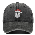 Distressed dark gray washed cotton baseball cap with embroidered Santa Claus wearing sunglasses - Adjustable / Black
