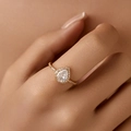 Elegant rose gold pear cut zircon ring with a halo setting and pavé band for women - KR0088/Pear Shape Halo Ring