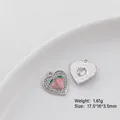 Silver heart charm with pink peach enamel and sparkling crystals on a white ceramic tray - 4# Heart Peach