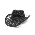 Cappello da cowboy vintage con nastro etnico e ciondoli a cuore in argento - M (56-58cm) / Nero