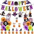Detailed Halloween party set with banners, spiral charms, and colorful latex balloons - Halloween Decoration Set Type 3
