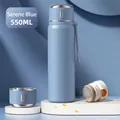 Smart 550ml serene blue vacuum insulated bottle with lid and built-in tea strainer - 550ml / Plain Style / Serene Blue