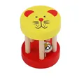 Wooden baby rattle with cartoon lion design in bright yellow and red colors - Lion Five-Pillar Rattle