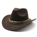 Classic dark brown wool felt cowboy hat with ethnic braided band and metal rivets - M (56-58cm) / Coffee