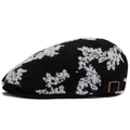 Monochrome jacquard cotton ivy cap featuring vintage patterns and metal buckle detail - Adjustable / Black & White