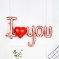 Rose gold I Love You letter foil balloons with red heart for Valentines Day decor - Connected I Love You Rose Gold