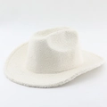 Macro shot of off-white sherpa fleece texture on a vintage western cowboy hat - M (56-58cm) / Creamy White