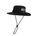 Waterproof outdoor sun hat with wide brim, side mesh vents, and built-in compass for hiking - Black