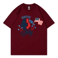 T-shirt à manches courtes bordeaux en coton avec imprimé Happy 4th of July - Bordeaux (Happy 4th of July)