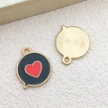 Speech bubble metal pendant with black enamel red heart and gold plated back - 1Pc Black Heart Shape Charm 15x17mm