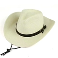 Classic white Panama straw hat with black leather band and silver buckle for beach sun protection - M (56-58cm) / Cream White (Rolled Brim Style)