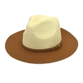 Cappello Panama bicolore in paglia per il sole con fascia in pelle e fibbia dorata - M (56-58cm) / Cachi & Crema