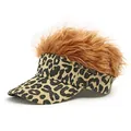 Leopard print baseball cap with brown hair wig feature for men and women street style - Adjustable / Khaki