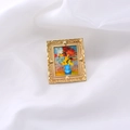 Vintage baroque gold frame brooch with floral oil painting over white fabric - Flower Still Life - With Hanging Loop