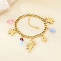 Bracciale dorato con ciondoli Cupido, cuori e farfalle su sfondo strutturato - Stile Cupido Farfalla Perline Colorate (KB207981-SXSJ)