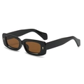 Retro small square sunglasses with black frame, amber lenses and golden diamond rivets - Black Frame Tea Lens