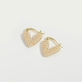 Elegant gold earrings with micro-set white pearls in a textured heart V-shape design - Small Pearl V-Shape