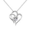 Elegant silver heart pendant necklace with shimmering round-cut center stone and accents - White Gold Double Heart Necklace Xl-44