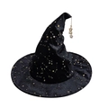 Cappello da strega in velluto nero con stelle dorate e un ciondolo a stella metallico - Taglia unica / Cappello Stellato Nero