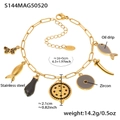 Gold plated stainless steel bracelet with colorful enamel charms and zircon pendants - S144-Grey Enamel Anklet 16+5cm